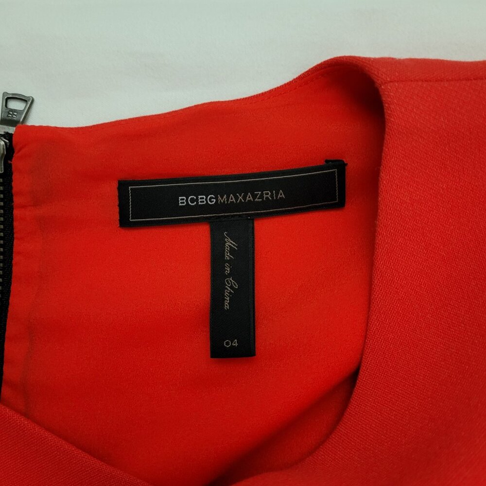 BCBGMAXAZRIA Red Colorblock Hannah Fit and Flare Dress Womens 4 Preppy Office - Picture 4 of 12